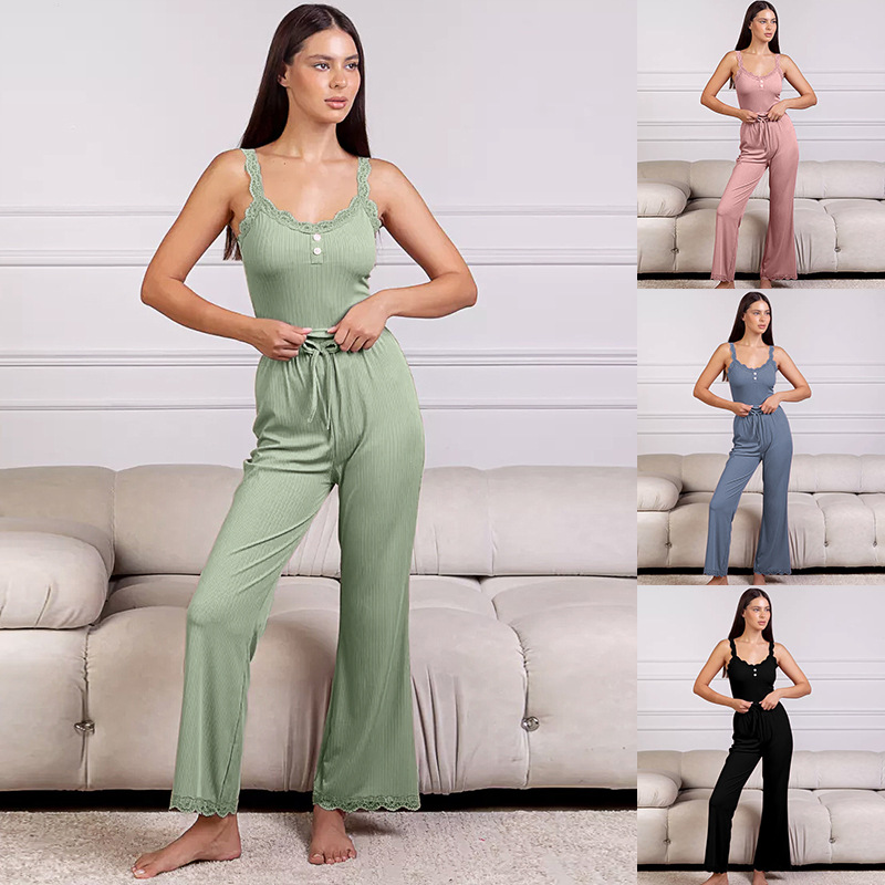 Women 2 Pcs Pajamas Sets Pure Color Fashion Basic Comfort Home Daily Sleep Wear